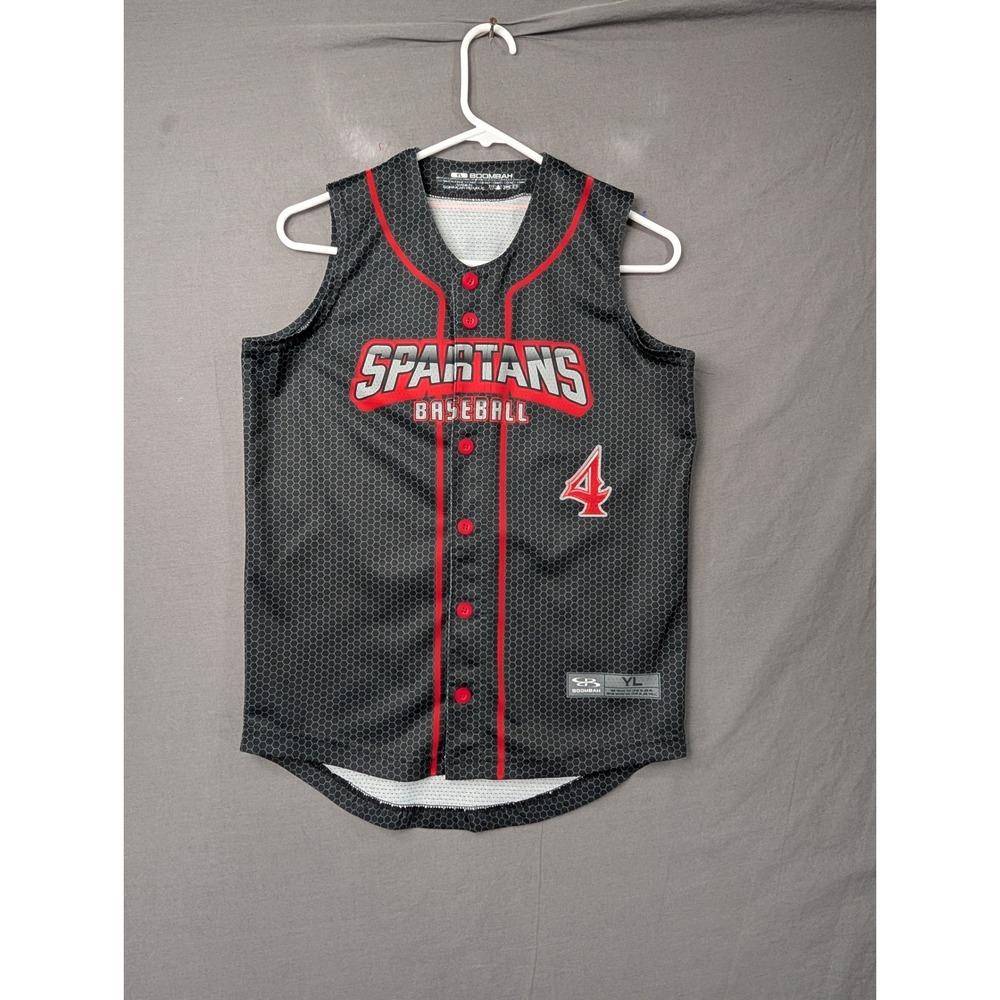 Boombah Spartans Baseball‎ Jersey Youth Large Black Red Sleeveless Button Up
